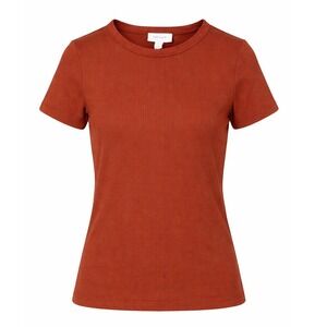 ON 34TH Ribbed Knit Top Brown Short Sleeve Stretch Size Small S